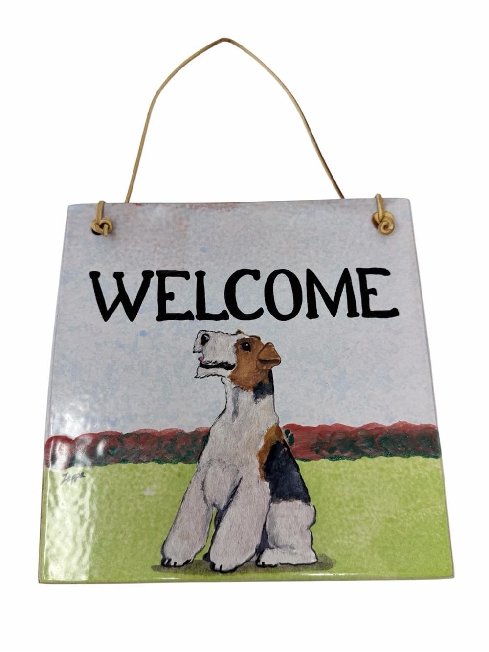 AKC Shop Wire Fox Terrior Welcome Sign Leppe Studios Glazed Terracotta